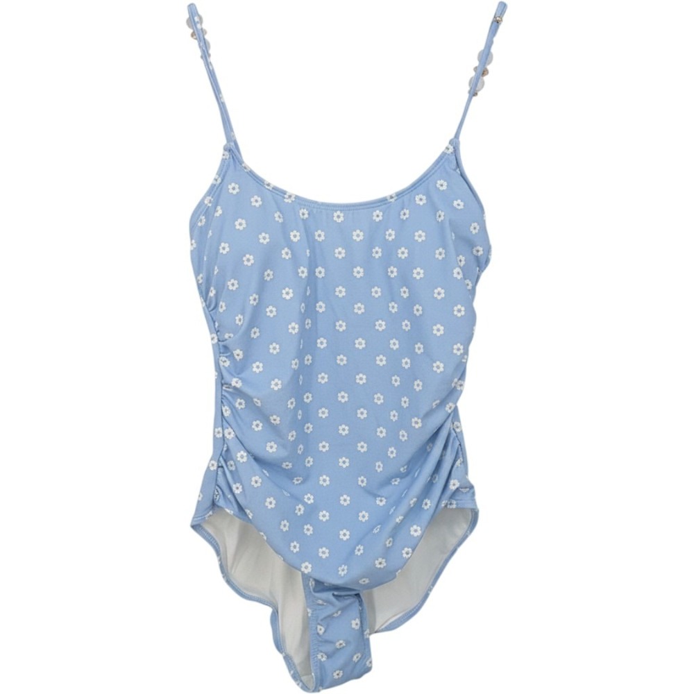 Betsey Johnson One Piece Swimsuit Women XS Blue Daisy Floral Beaded Bathing Suit